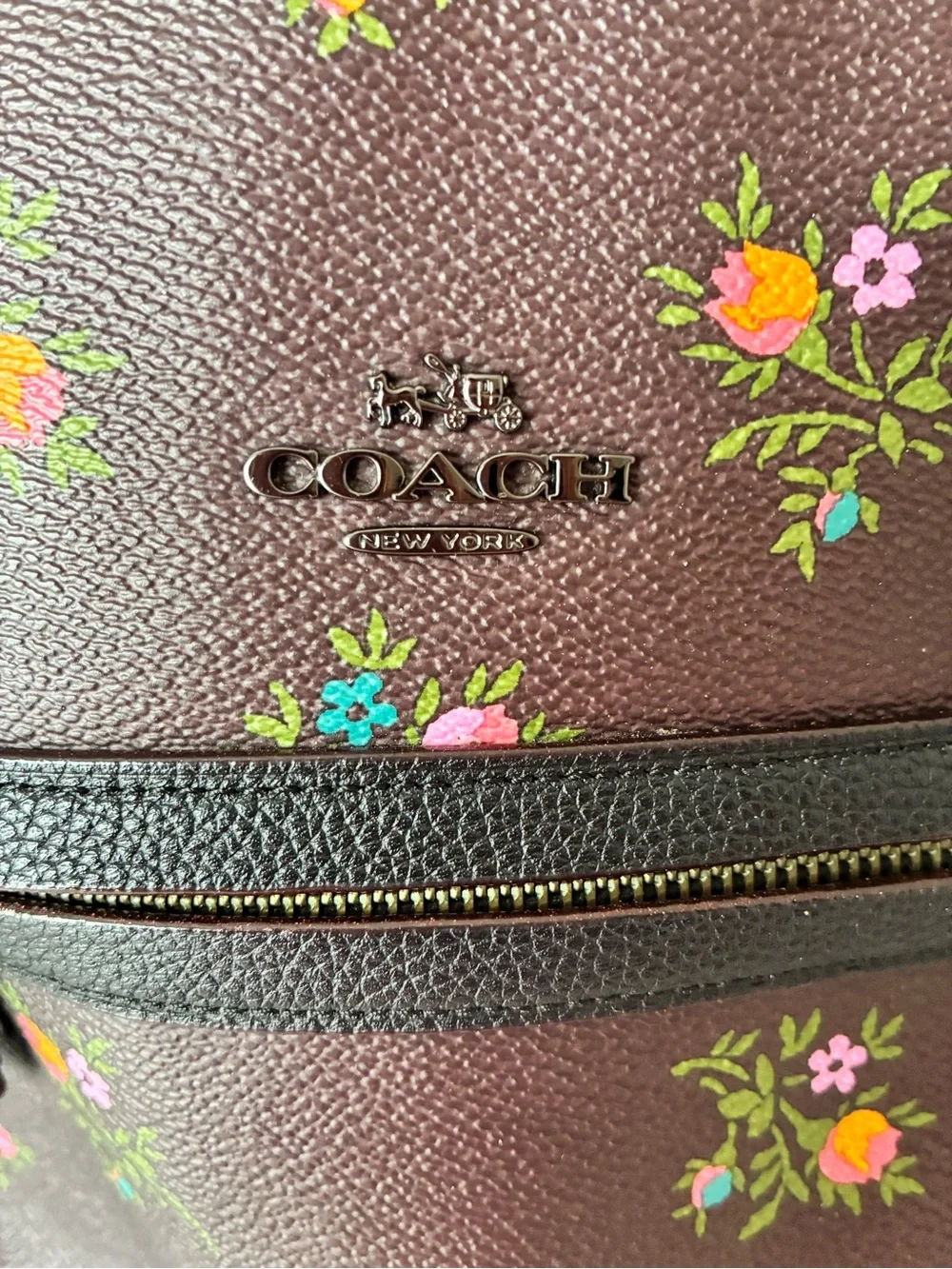 Coach Brown Floral Tote with Black Straps